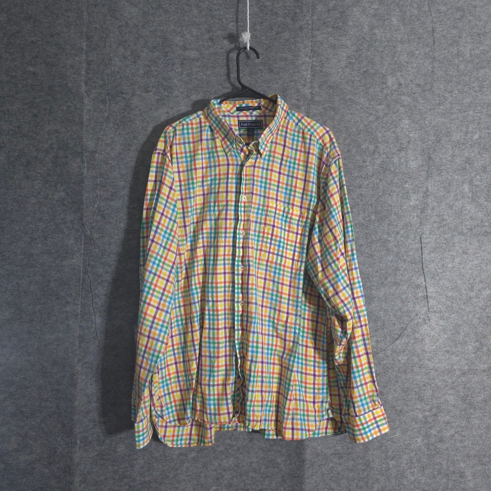 Paul Fredrick  Button Down Shirt Men's 17 1/2 Colorful Plaid Long Sleeve‎ Casual
